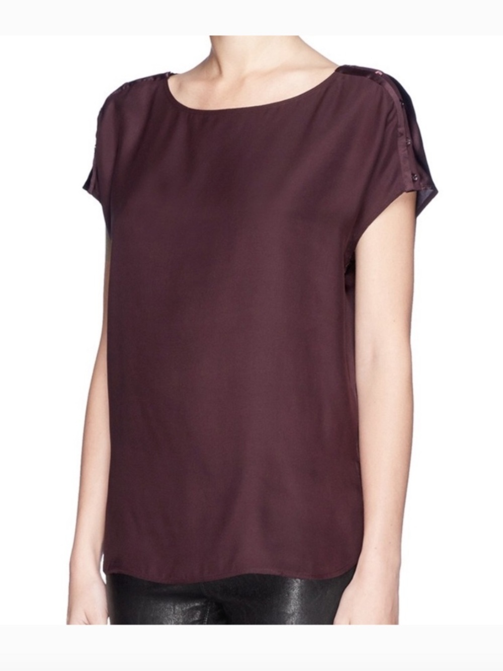 ❤️ VINCE silk berry wine red top blouse short sleeve large